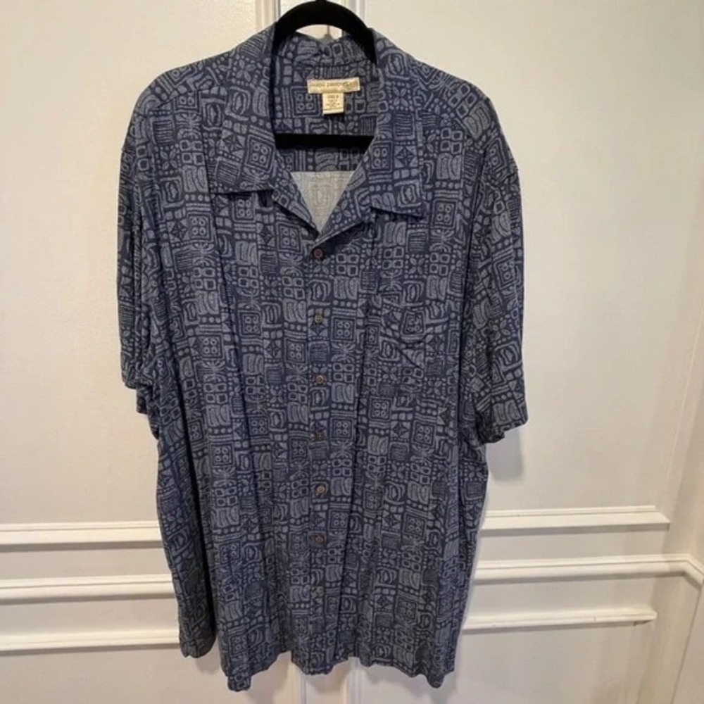 Island Passport Men's Hawaiian Shirt Size 3XLT Navy Blue‎ Geometric Print Rayon